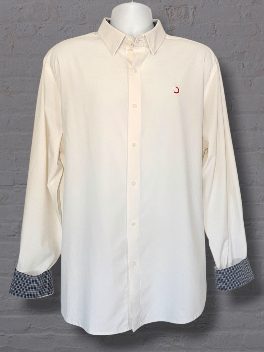 Storm Creek Influencer Stretch Button Down Shirt XL Cream Gingham Trim UPF 30